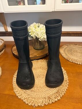 Balenciaga Black Tall Rubber Boots with Embossed Logo